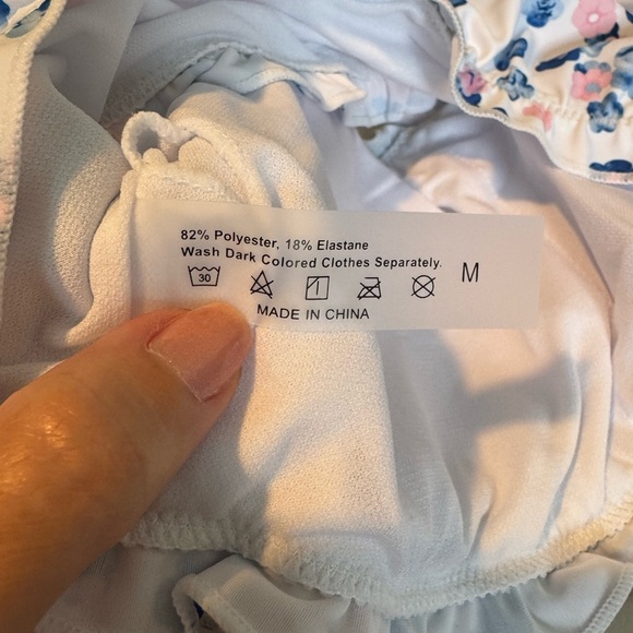 White Pink Blue Floral Bandeau Tube top Strapless Bikini Size Medium NWT New - Picture 8 of 13